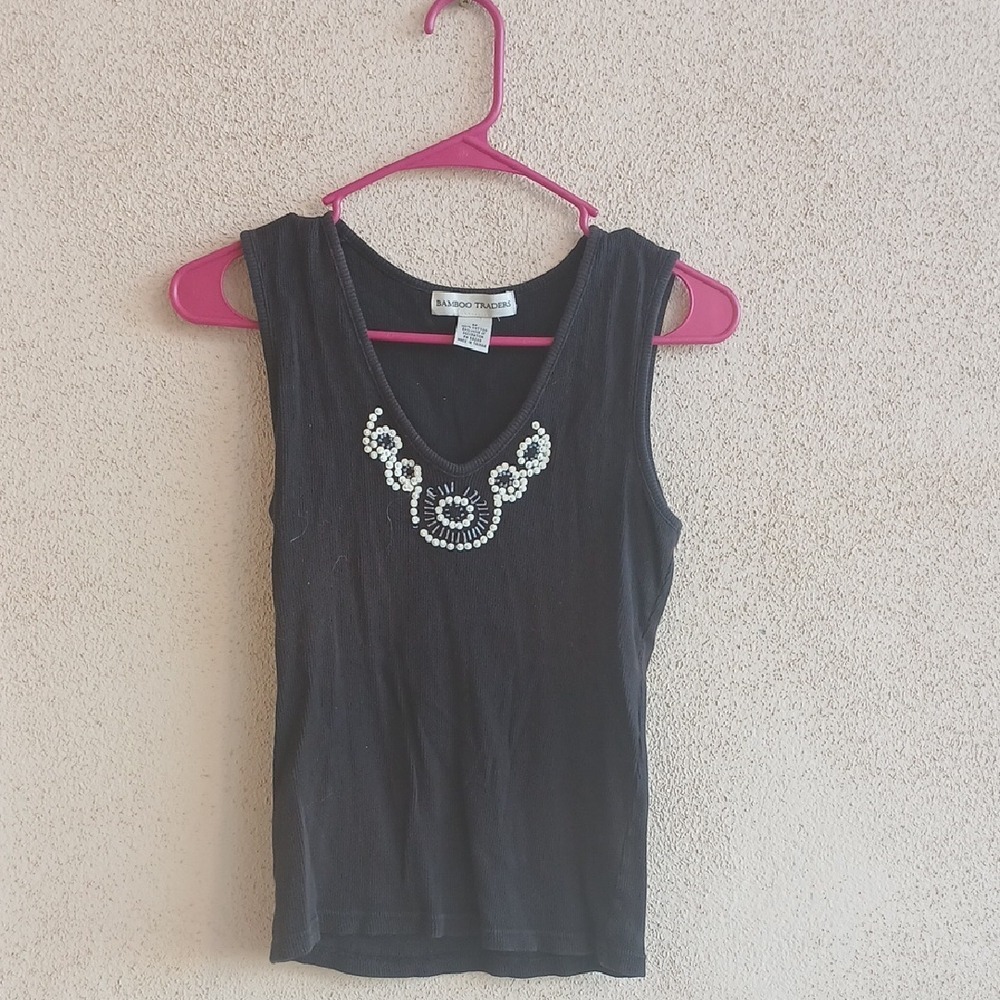 Bamboo Traders Gray Embellished Sleeveless Tank Top
